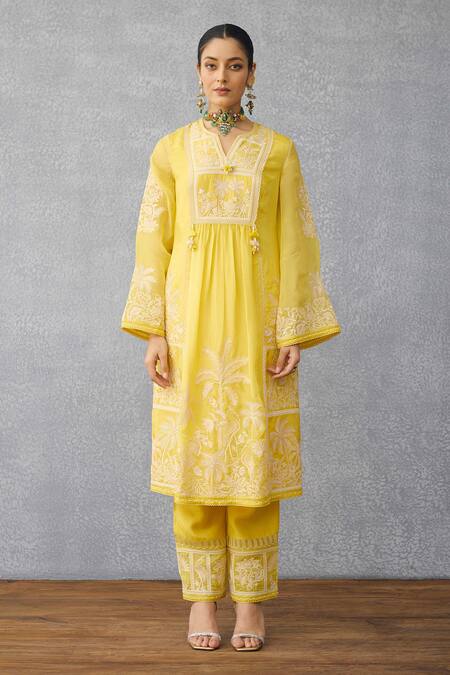 Shop_Torani_Yellow Silk, Organza, Crepe Embroidery Kurta Set _Online_at_Aza_Fashions