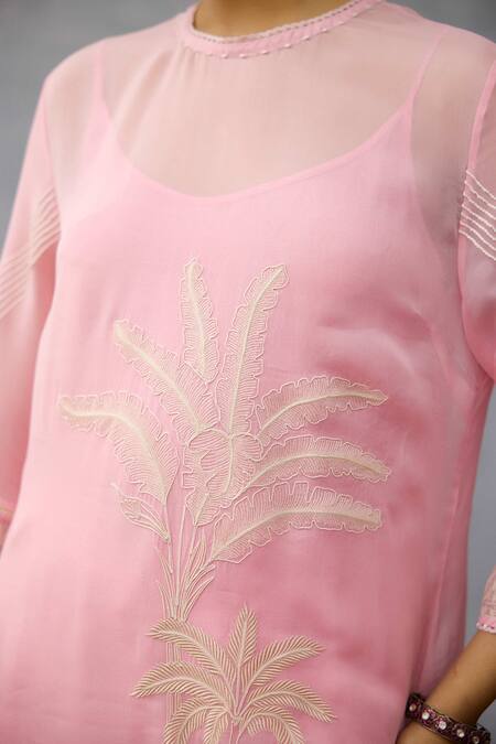 Shop Torani Pink Organza Embroidery Round Neck Gulaban Pranavi Kurta Set Online at Aza Fashions Shop_Torani_Pink Organza Embroidery Round Neck Gulaban Pranavi Kurta Set _Online_at_Aza_Fashions