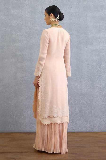 Shop Torani Peach Organza Embroidery Kurta Set With Dupatta at Aza Fashions Shop_Torani_Peach Organza Embroidery Kurta Set With Dupatta _at_Aza_Fashions