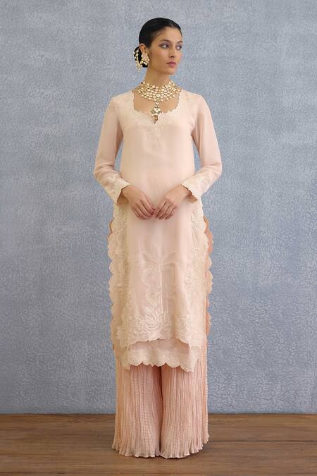 Buy Torani Peach Organza Embroidery Kurta Set With Dupatta Buy_Torani_Peach Organza Embroidery Kurta Set With Dupatta