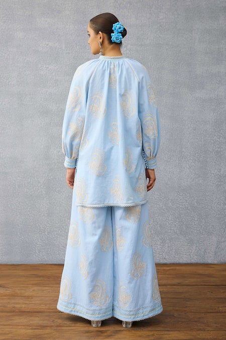 Torani Blue Embroidered Shirt Tunic & Pant Set 