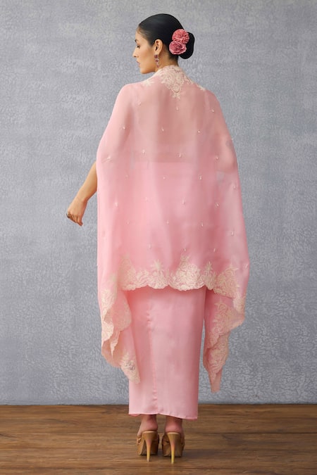 Shop Torani Pink Silk, Crepe, Organza Embroidery Gulaban Zuri Cape Set at Aza Fashions Shop_Torani_Pink Silk, Crepe, Organza Embroidery Gulaban Zuri Cape Set _at_Aza_Fashions