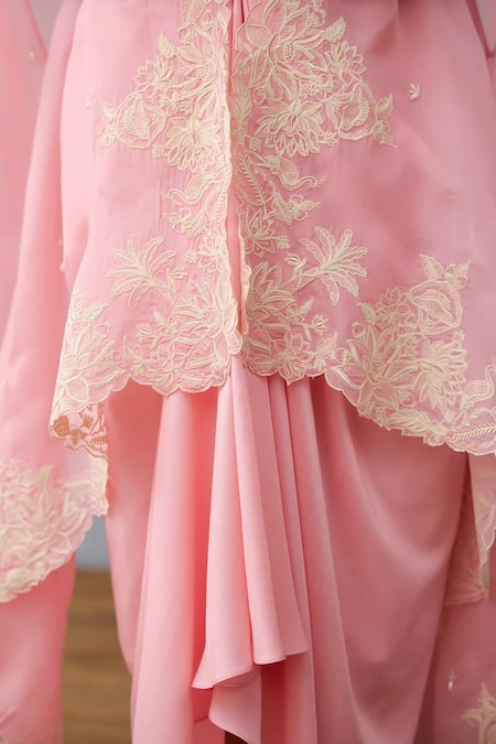 Torani Pink Silk, Crepe, Organza Embroidery Gulaban Zuri Cape Set at Aza Fashions Torani_Pink Silk, Crepe, Organza Embroidery Gulaban Zuri Cape Set _at_Aza_Fashions