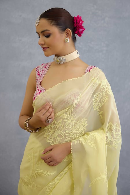 Torani Yellow Organza Embroidery Ruchika Afrah Saree at Aza Fashions Torani_Yellow Organza Embroidery Ruchika Afrah Saree _at_Aza_Fashions