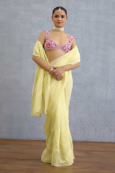 Buy Torani Yellow Organza Embroidery Ruchika Afrah Saree Buy_Torani_Yellow Organza Embroidery Ruchika Afrah Saree