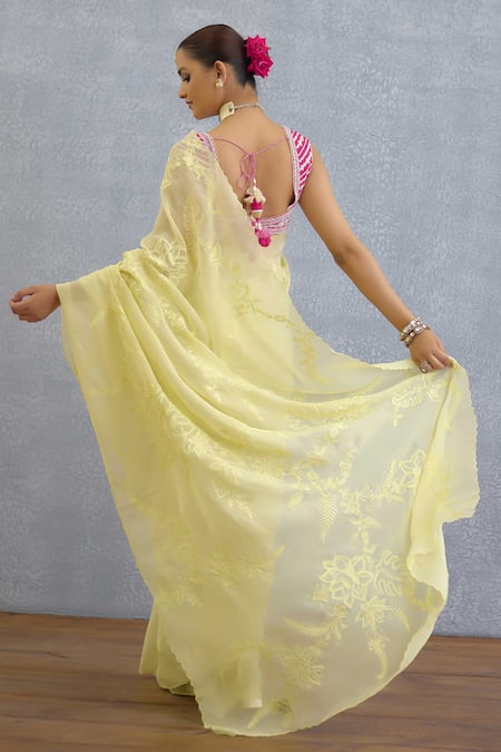 Shop Torani Yellow Organza Embroidery Ruchika Afrah Saree at Aza Fashions Shop_Torani_Yellow Organza Embroidery Ruchika Afrah Saree _at_Aza_Fashions