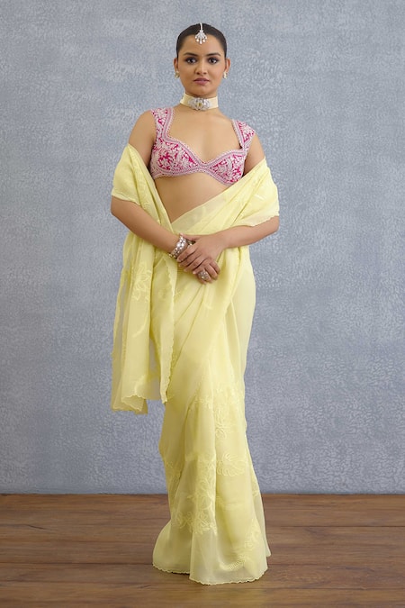 Torani_Pink Tassels, Embroidery Sweetheart Neck Gul-baag Afrah Designer Blouse _at_Aza_Fashions