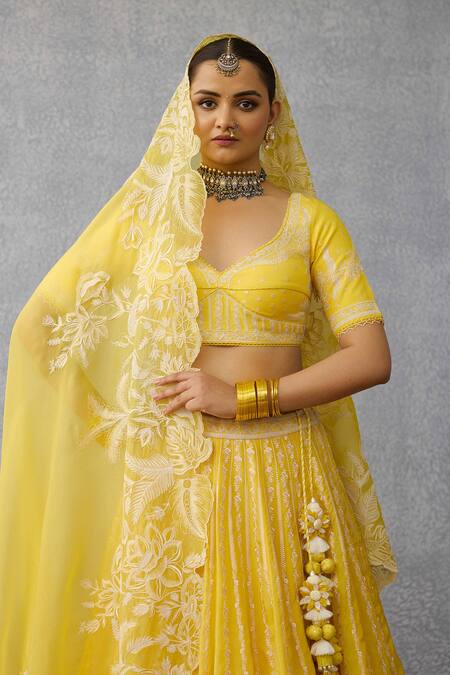 Buy Torani Yellow Organza, Net Tassels, Embroidery Kasmai Wrija Lehenga Set Buy_Torani_Yellow Organza, Net Tassels, Embroidery Kasmai Wrija Lehenga Set