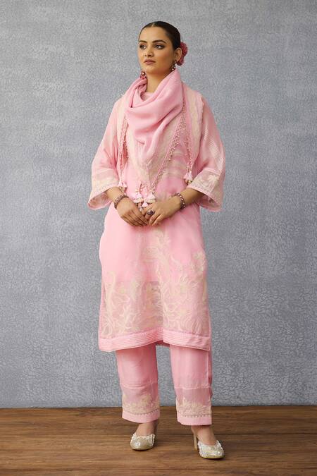 Torani Pink Embroidery, Tassels Gulaban Yamini Scarf Online at Aza Fashions Torani_Pink Embroidery, Tassels Gulaban Yamini Scarf _Online_at_Aza_Fashions