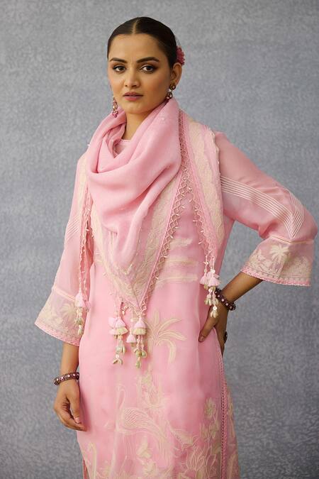 Buy Torani Pink Embroidery, Tassels Gulaban Yamini Scarf Online at Aza Fashions Buy_Torani_Pink Embroidery, Tassels Gulaban Yamini Scarf _Online_at_Aza_Fashions