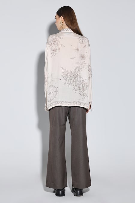 Dark Hour Ecru Printed Designer Shirt 