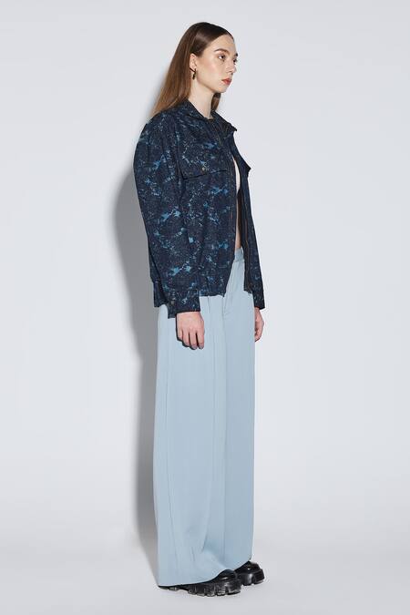 Dark Hour_Black Denim Embroidery Open Neck Calypso Jacket _Online_at_Aza_Fashions