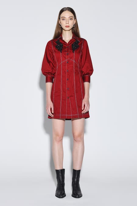 Dark Hour Maroon Cotton Satin Dress 