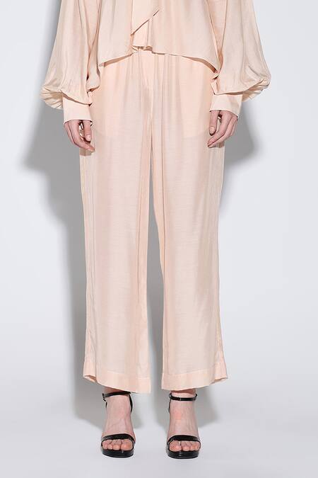 Dark Hour_Peach Cotton, Silk Embroidery Open Neck Designer Co-ord Set _Online_at_Aza_Fashions