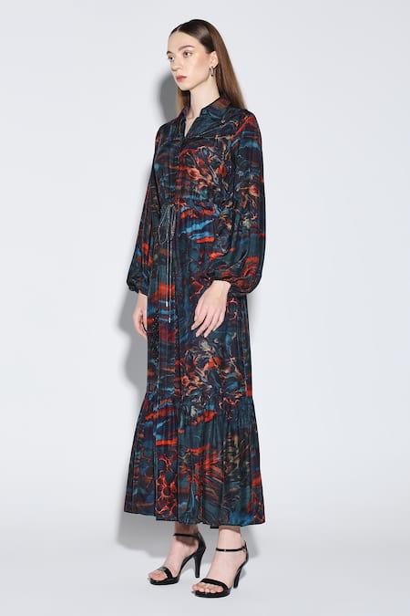 Buy_Dark Hour_Multi Color Cotton Collared Printed Maxi Dress _Online_at_Aza_Fashions