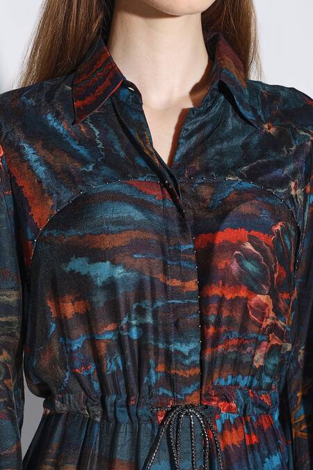 Shop_Dark Hour_Multi Color Cotton Collared Printed Maxi Dress _Online_at_Aza_Fashions