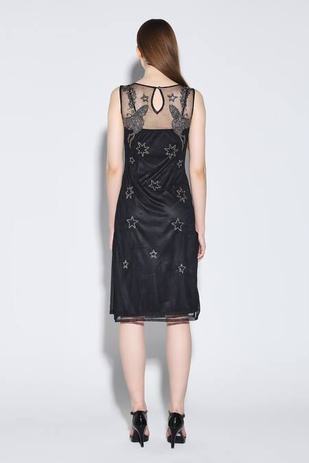 Dark Hour Embroidered Black Midi Dress 