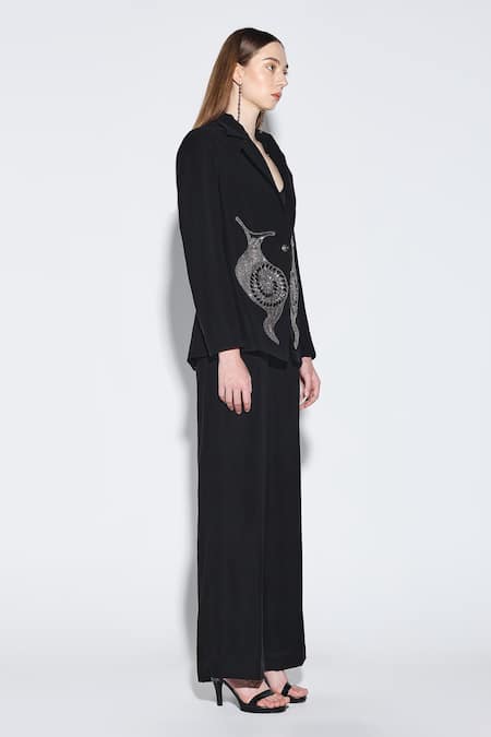 Dark Hour Black Embroidery Embellished Blazer And Pants Set Online at Aza Fashions Dark Hour_Black Embroidery Embellished Blazer And Pants Set _Online_at_Aza_Fashions