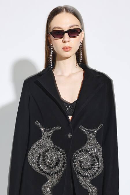 Dark Hour Black Embroidery Embellished Blazer And Pants Set at Aza Fashions Dark Hour_Black Embroidery Embellished Blazer And Pants Set _at_Aza_Fashions