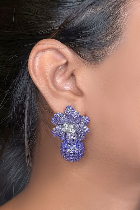kavipushp Emerald White Stone Drop Earring Set 
