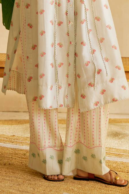 Buy_Moh India_Mint , Silk Embroidery Collared Pomme Sauvage Kurta Set _Online_at_Aza_Fashions