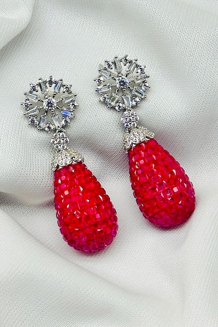 Kavipushp Emerald Pink Drop Earring Set 