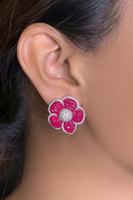kavipushp Elegant Pink And Silver Stud Earrings 