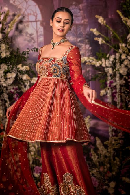 Aindhri By Mahitha Red Peplum Kurta Set 