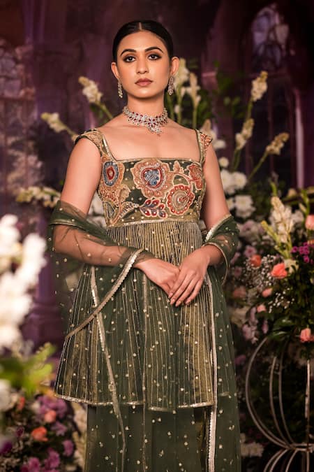 Aindhri By Mahitha Embroidered Peplum Kurta Sharara Set 