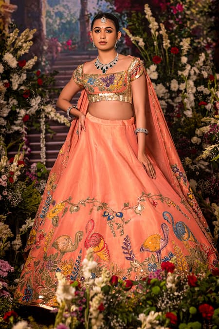 Aindhri By Mahitha Peach Classic Lehenga Set 