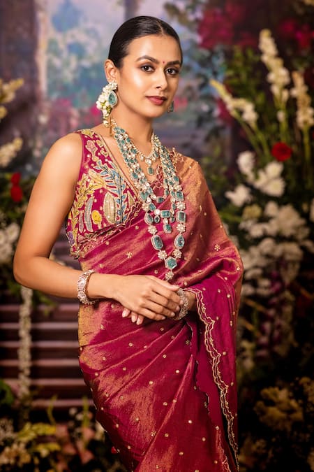 Aindhri By Mahitha Magenta Tissue Classic Saree Set 