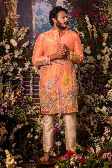 Aindhri By Mahitha Embroidered Peach Kurta Set 
