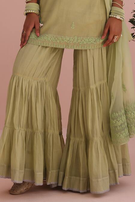 Shop Charu Makkar Green Chanderi, Organza Embroidery Round Neck Elaichi Kurta Set Online at Aza Fashions Shop_Charu Makkar_Green Chanderi, Organza Embroidery Round Neck Elaichi Kurta Set _Online_at_Aza_Fashions