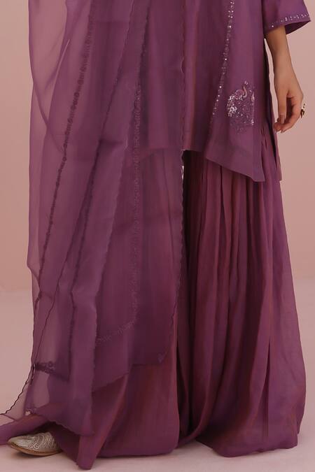 Buy Charu Makkar Lilac Chanderi, Tissue, Organza Embroidery Round Neck Kurta Set Online at Aza Fashions Buy_Charu Makkar_Lilac Chanderi, Tissue, Organza Embroidery Round Neck Kurta Set _Online_at_Aza_Fashions