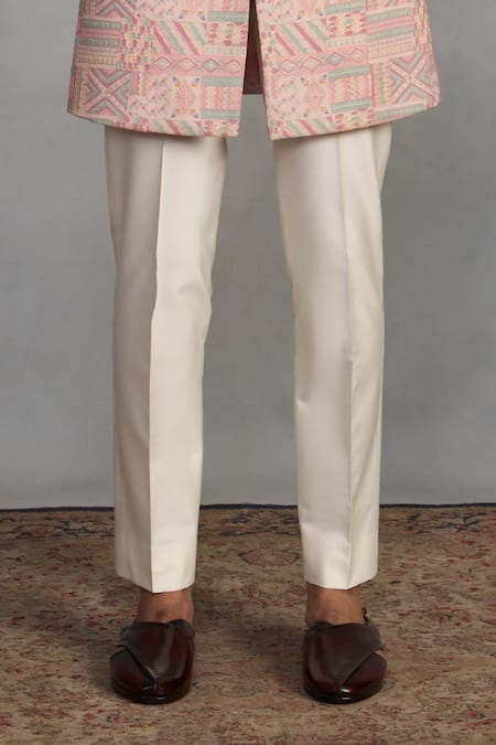 Gargee Designers_Peach Polyester, Silk, Cotton Embroidery Designer Indowestern Sherwani Set _Online_at_Aza_Fashions