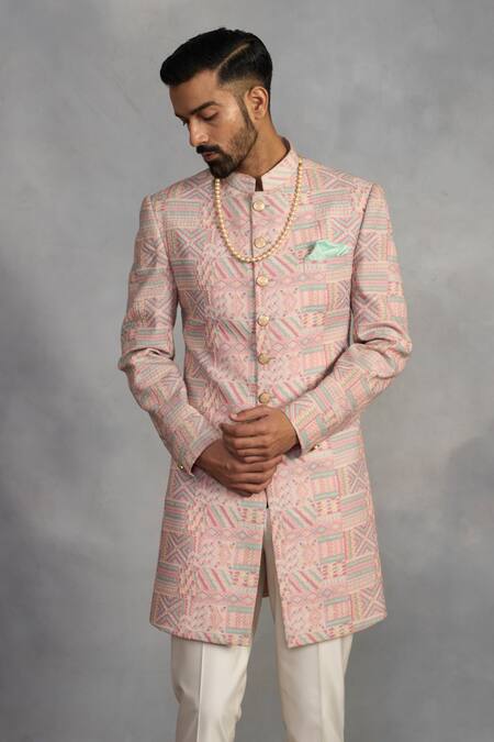 Gargee Designers_Pink Polyester, Velvet Dilruba Indowestern Set_Online_at_Aza_Fashions