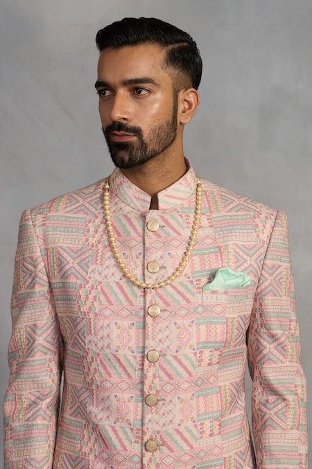 Buy_Gargee Designers_Pink Polyester, Velvet Dilruba Indowestern Set_Online_at_Aza_Fashions