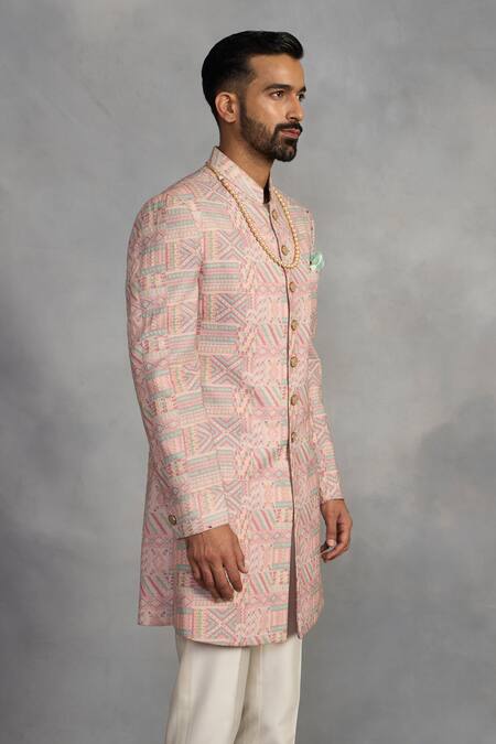 Shop_Gargee Designers_Pink Polyester, Velvet Dilruba Indowestern Set_Online_at_Aza_Fashions