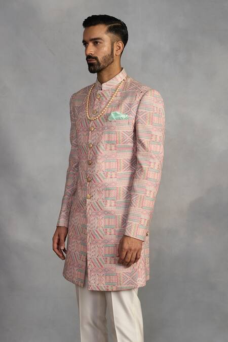 Gargee Designers_Pink Polyester, Velvet Dilruba Indowestern Set_at_Aza_Fashions