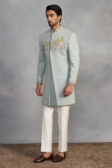 Buy Gargee Designers Green Polyester, Viscose Embroidery Mint Indowestern Sherwani Set Online at Aza Fashions Buy_Gargee Designers_Green Polyester, Viscose Embroidery Mint Indowestern Sherwani Set _Online_at_Aza_Fashions
