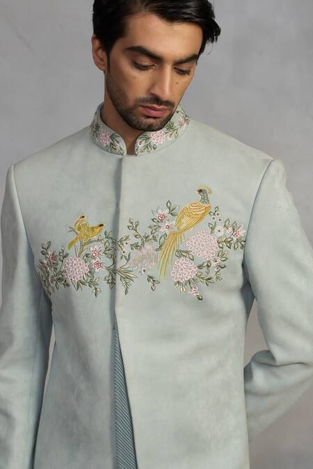 Gargee Designers Green Polyester, Viscose Embroidery Mint Indowestern Sherwani Set at Aza Fashions Gargee Designers_Green Polyester, Viscose Embroidery Mint Indowestern Sherwani Set _at_Aza_Fashions