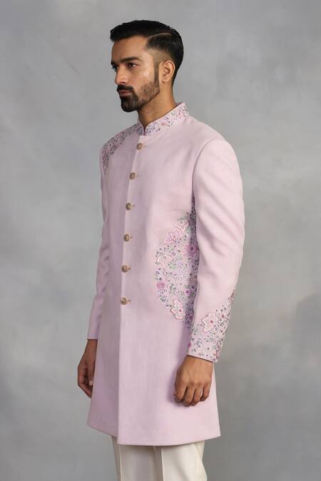 Buy_Gargee Designers_Purple Polyester, Viscose Embroidery Mahboob Lilac Indowestern Set _Online_at_Aza_Fashions