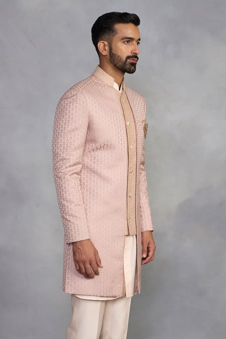 Gargee Designers_Peach Polyester, Jacquard, Viscose Embroidery Khushnuma Indowestern Set _Online_at_Aza_Fashions