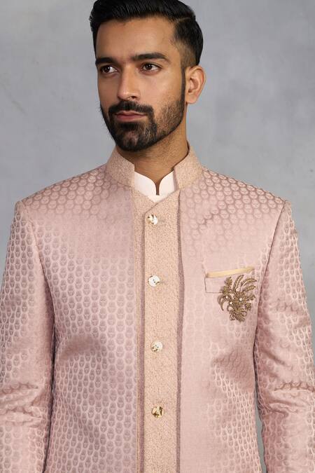 Shop_Gargee Designers_Peach Polyester, Jacquard, Viscose Embroidery Khushnuma Indowestern Set _Online_at_Aza_Fashions