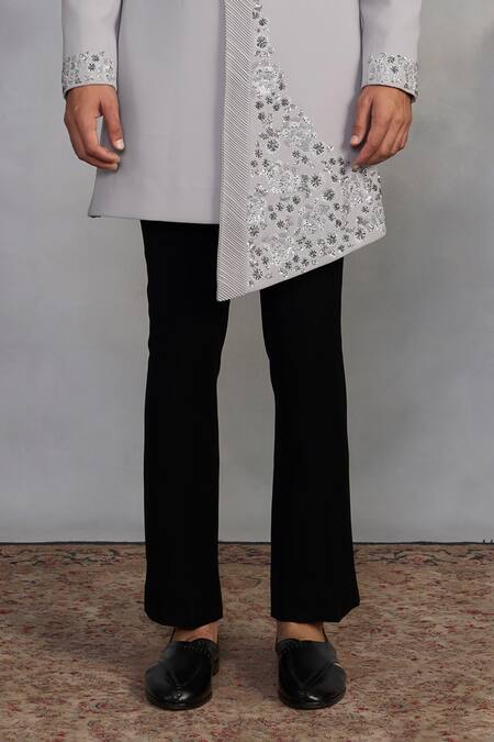 Buy_Gargee Designers_Gray Polyester Embroidery Designer Indowestern Sherwani Set 