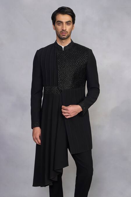 Gargee Designers_Black Polyester, Velvet Nazaakat Indowestern Set _Online_at_Aza_Fashions