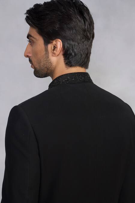 Gargee Designers_Black Polyester, Velvet Nazaakat Indowestern Set _at_Aza_Fashions