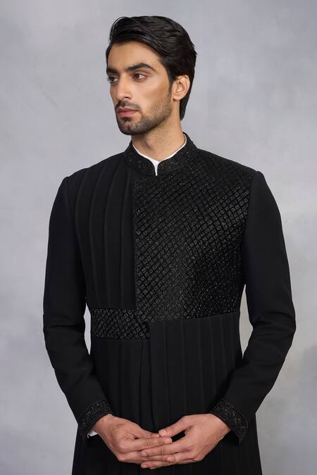 Buy_Gargee Designers_Black Polyester, Velvet Nazaakat Indowestern Set 
