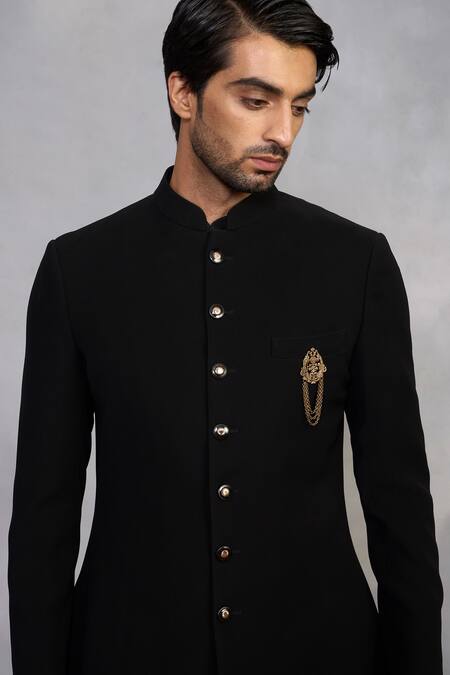 Gargee Designers_Black Polyester, Viscose Taarif Indowestern Set _Online_at_Aza_Fashions