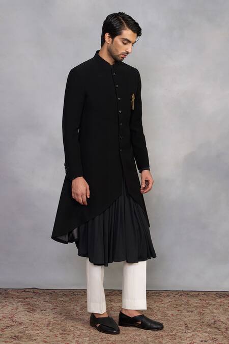 Buy_Gargee Designers_Black Polyester, Viscose Taarif Indowestern Set _Online_at_Aza_Fashions